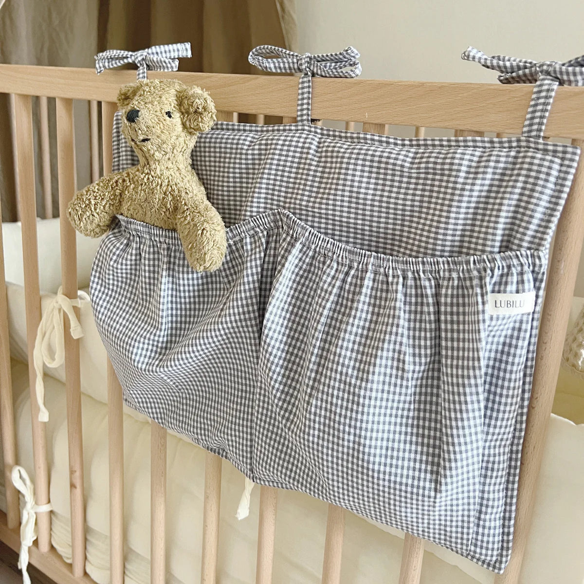 Mini Check Bed Pocket, Grey