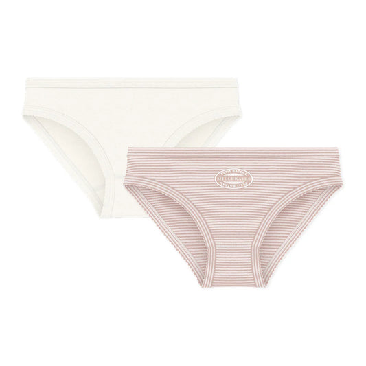 Bomuldstrusser Til Piger, Ensfarvet/Lyserøde Striber (2-Pak)