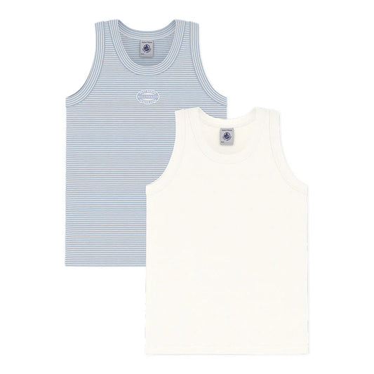 Undertrøjer Til Drenge, Ensfarvet/Lyseblå Striber (2-Pak)