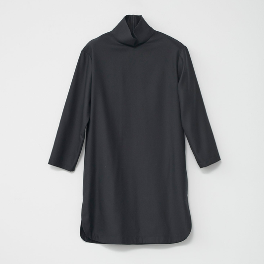 Fine Wool Shirt Dress, Black