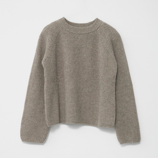 Shetland Wool Large Rib Long Sleeve Jumper, Nature