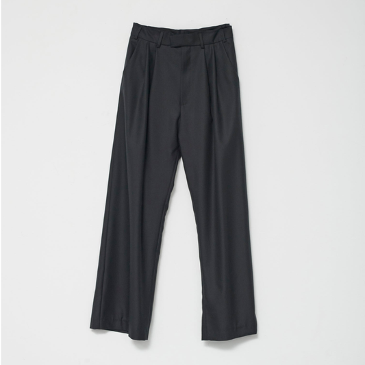 Fine Wool Wide Box Trousers, Black