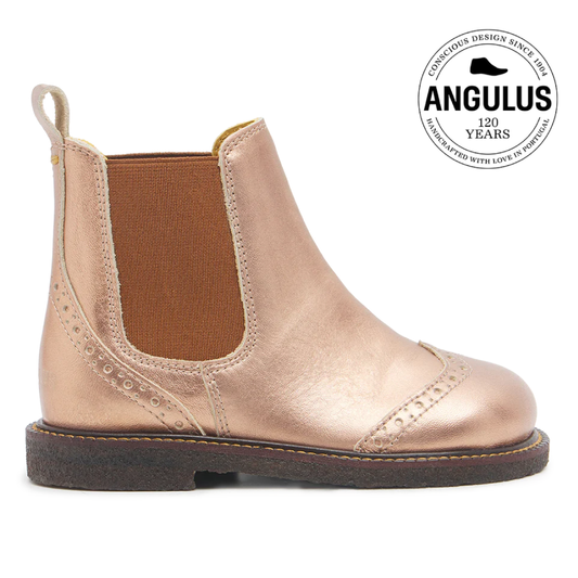 Chelsea Støvle Med Brogue Hulmønster, Bronze Metallic/Cognac