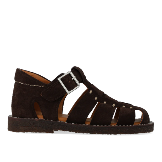 Fisherman Lædersandal Med Stikningsdetaljer, Dark Brown