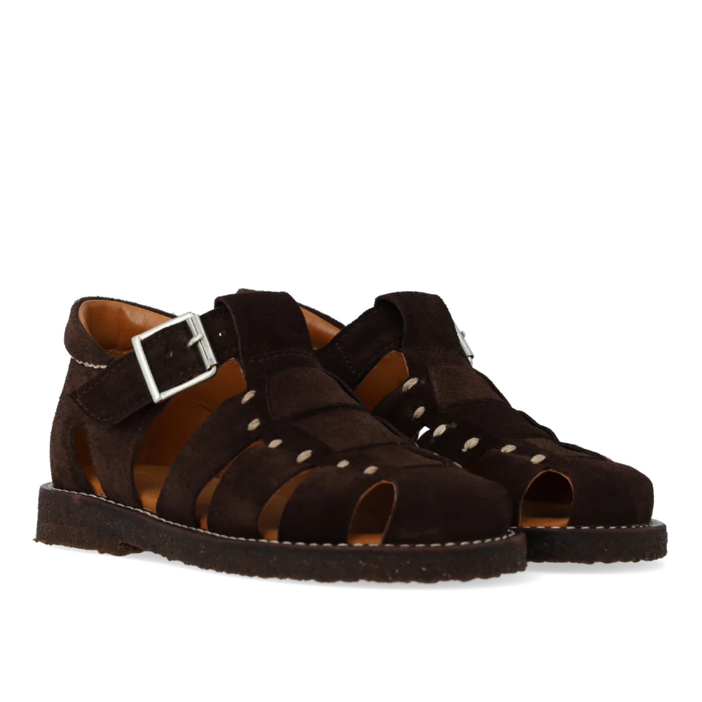 Fisherman Lædersandal Med Stikningsdetaljer, Dark Brown