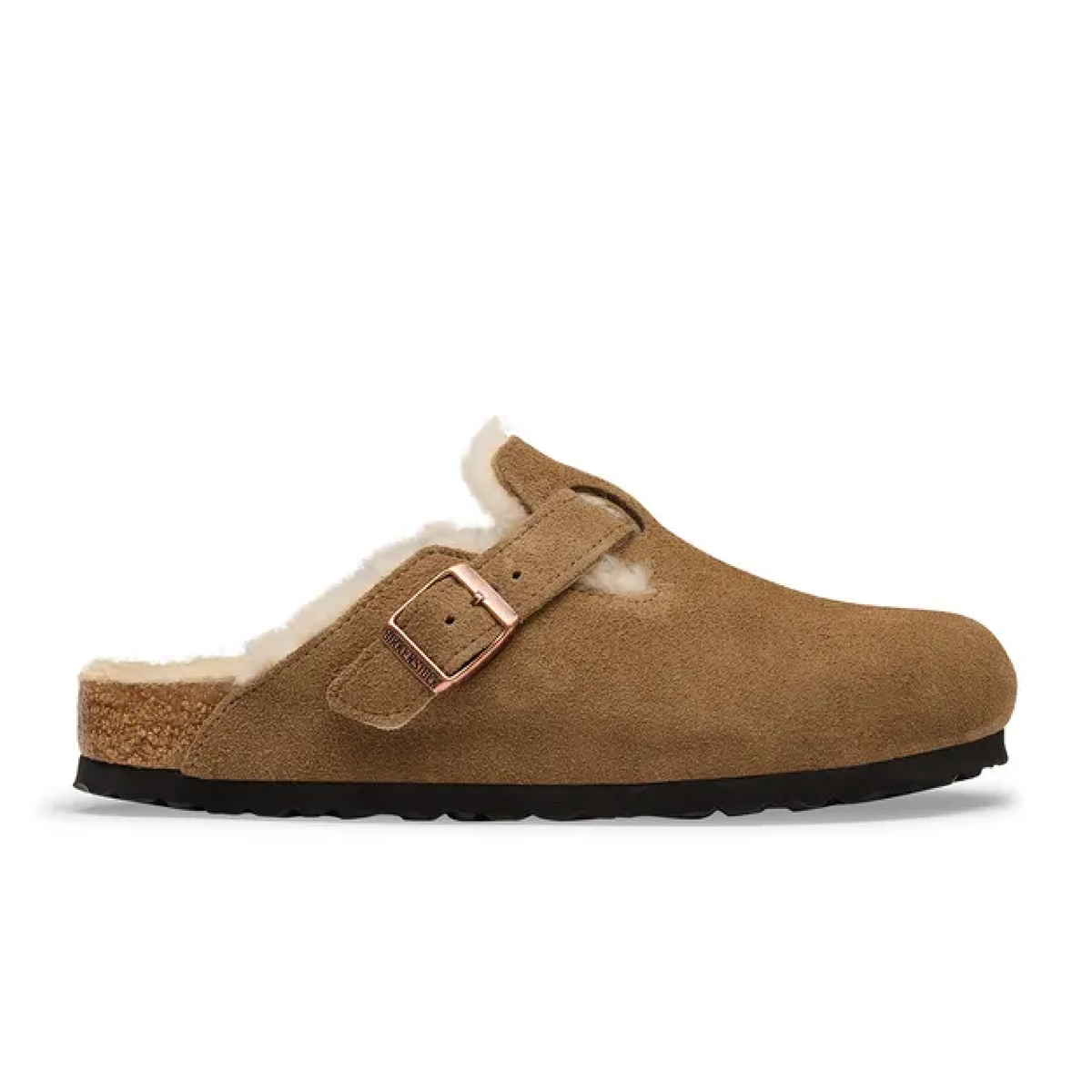 Boston Shearling Suede Leather Slippers, Dark Tea