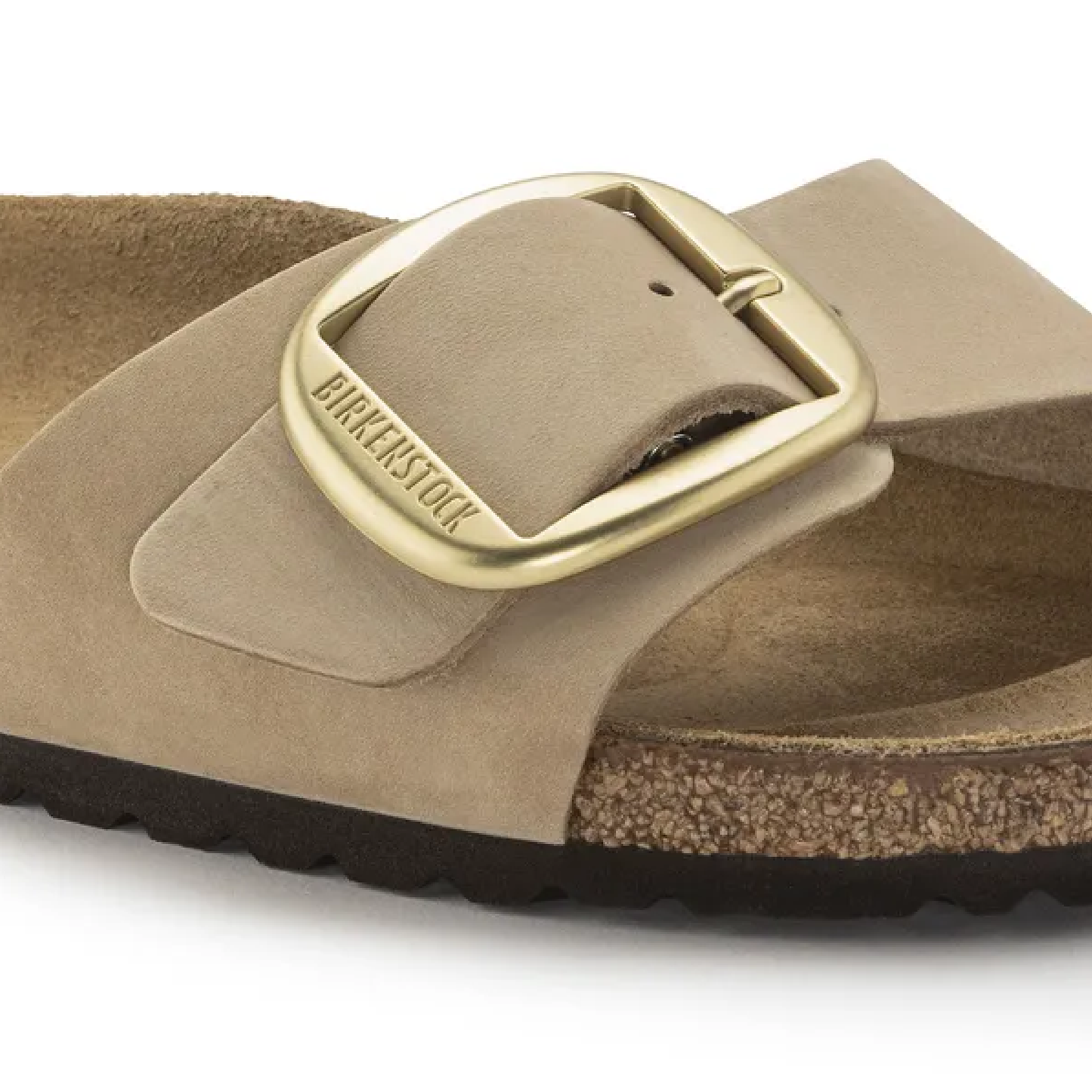 Madrid Big Buckle Natural Leather Nubuck Sandaler, Sandcastle