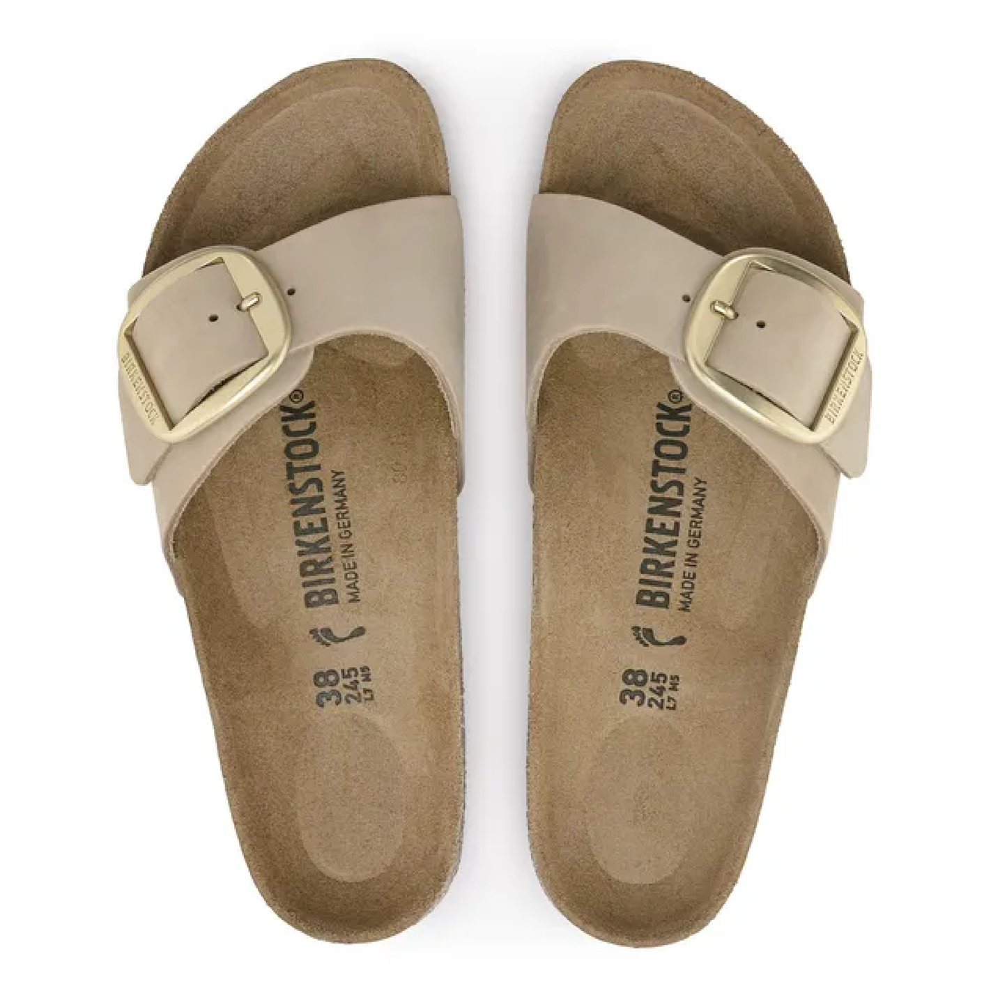 Madrid Big Buckle Natural Leather Nubuck Sandaler, Sandcastle