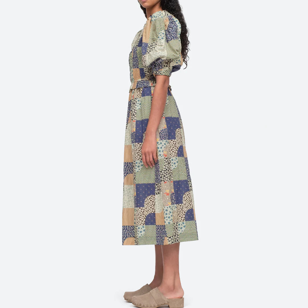 Louie Patchwork Puff Smocked Dress, Multi