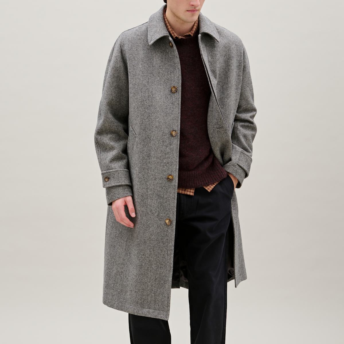 Pine Wool Coat, Grey Herringbone