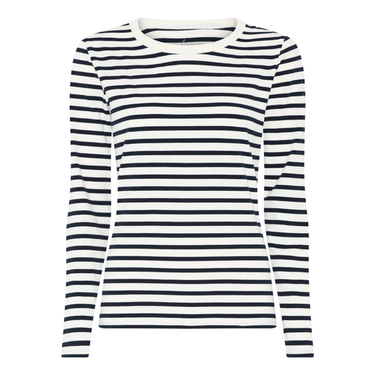 Lucca Cotton Langærmet Bluse, Dark Navy Stripe