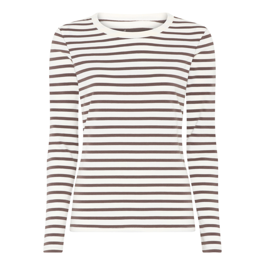 Lucca Cotton Langærmet Bluse, Coffee Quartz Stripe