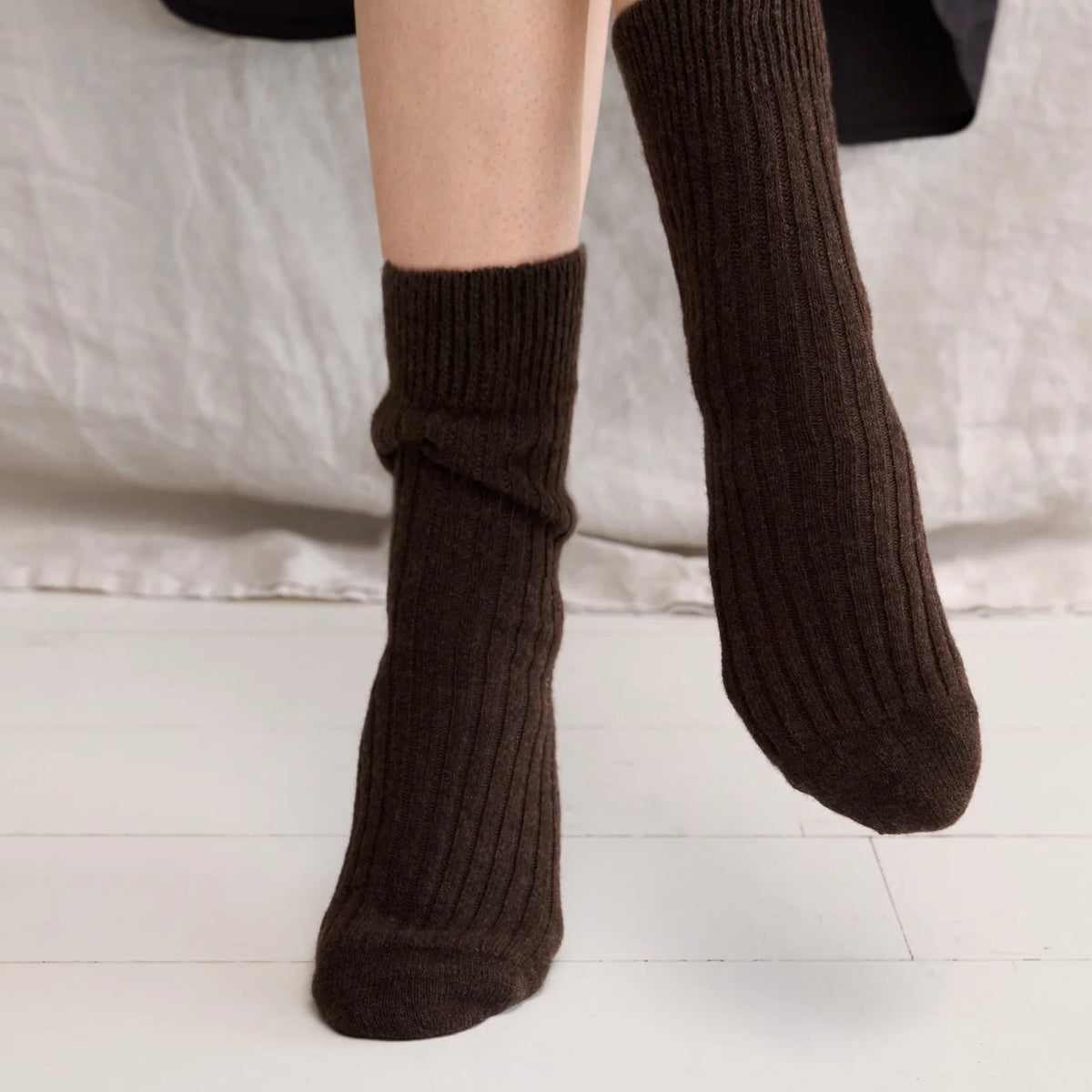 Cozy Rib Socks, Brown Melange
