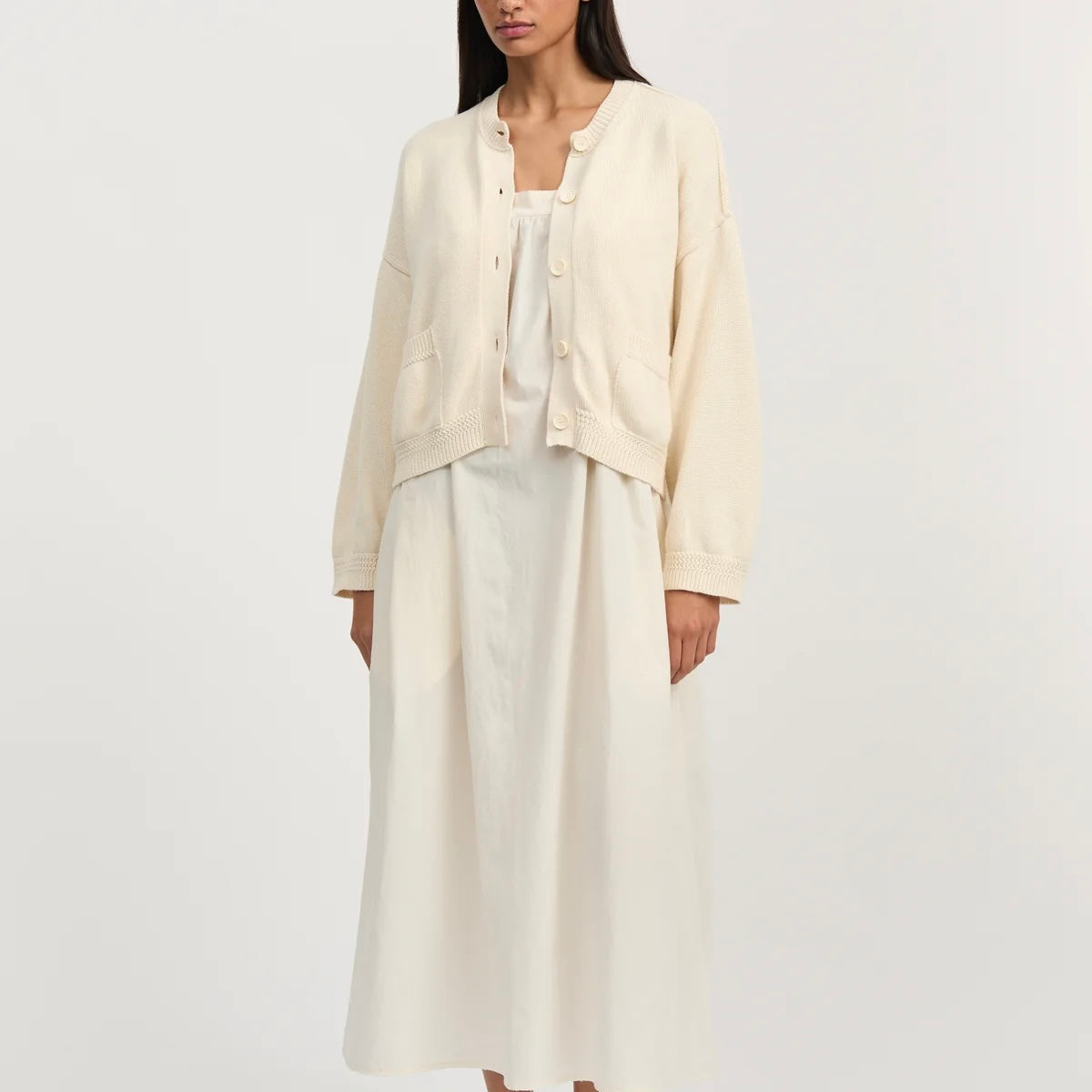 Cobe Cotton Cardigan, Pure Ecru