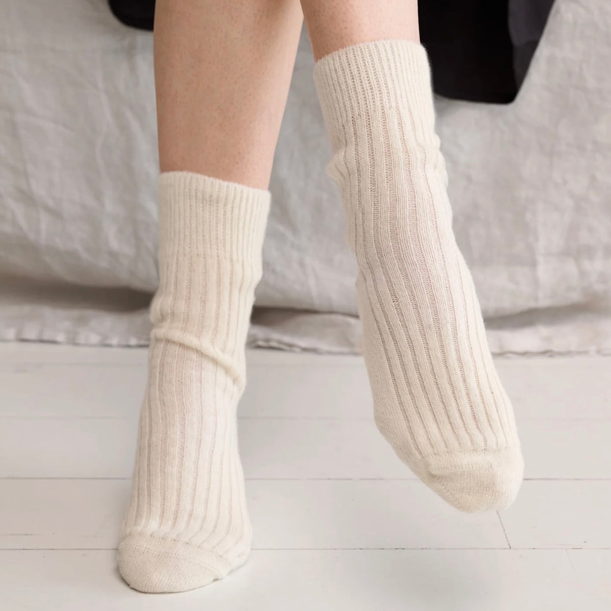 Cozy Rib Socks, Ecru