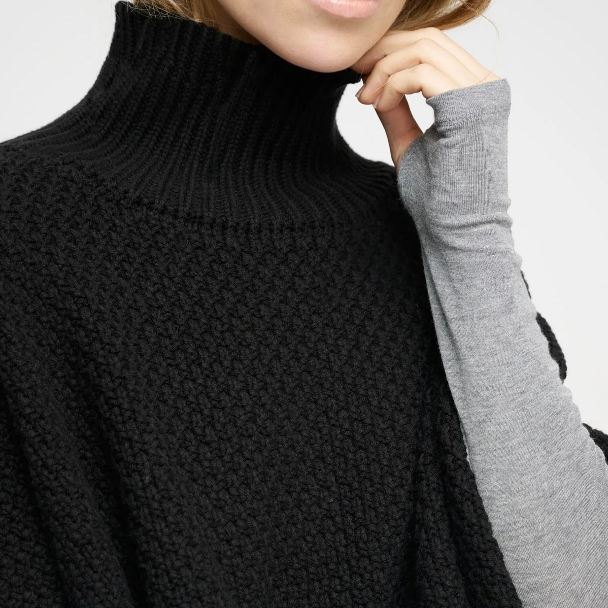 Tilia Knit Poncho, Black