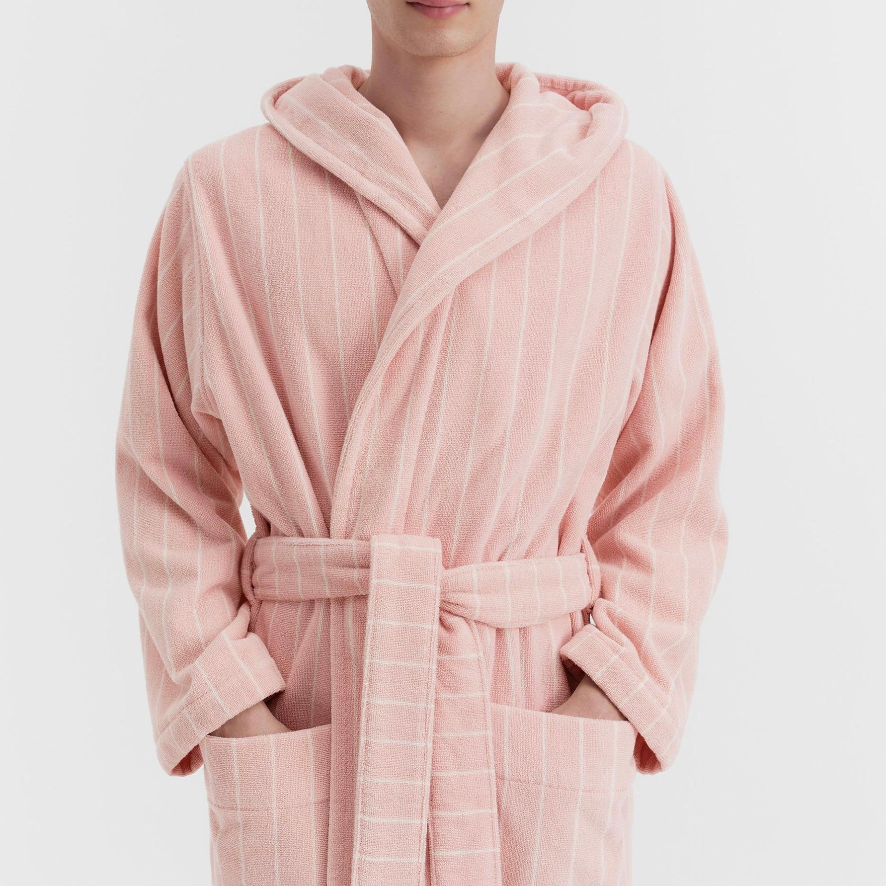Hooded Bathrobe, Shaded Pink Stripes
