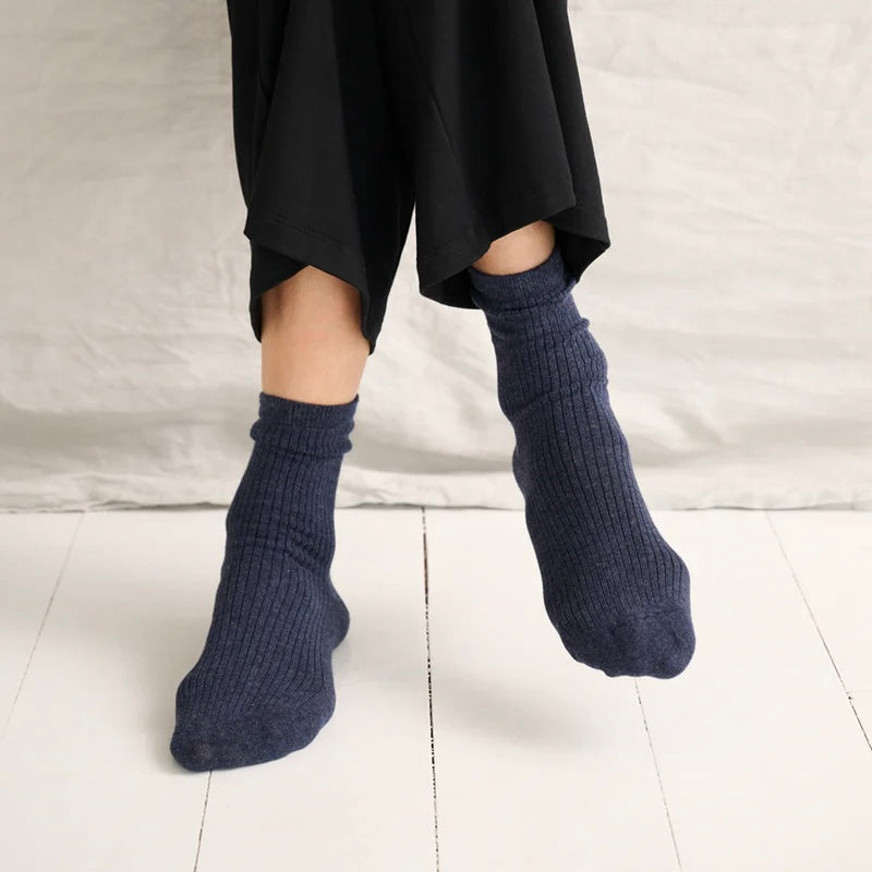 Story Rib Strømper, Navy Melange