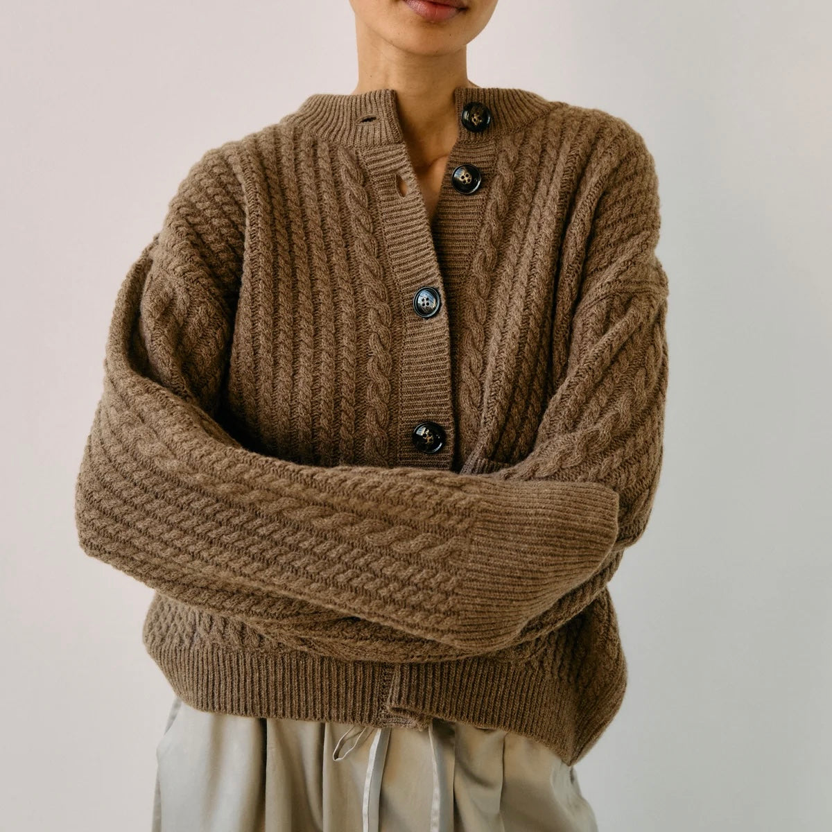Gertrud Cable Sweater, Coffee Melange