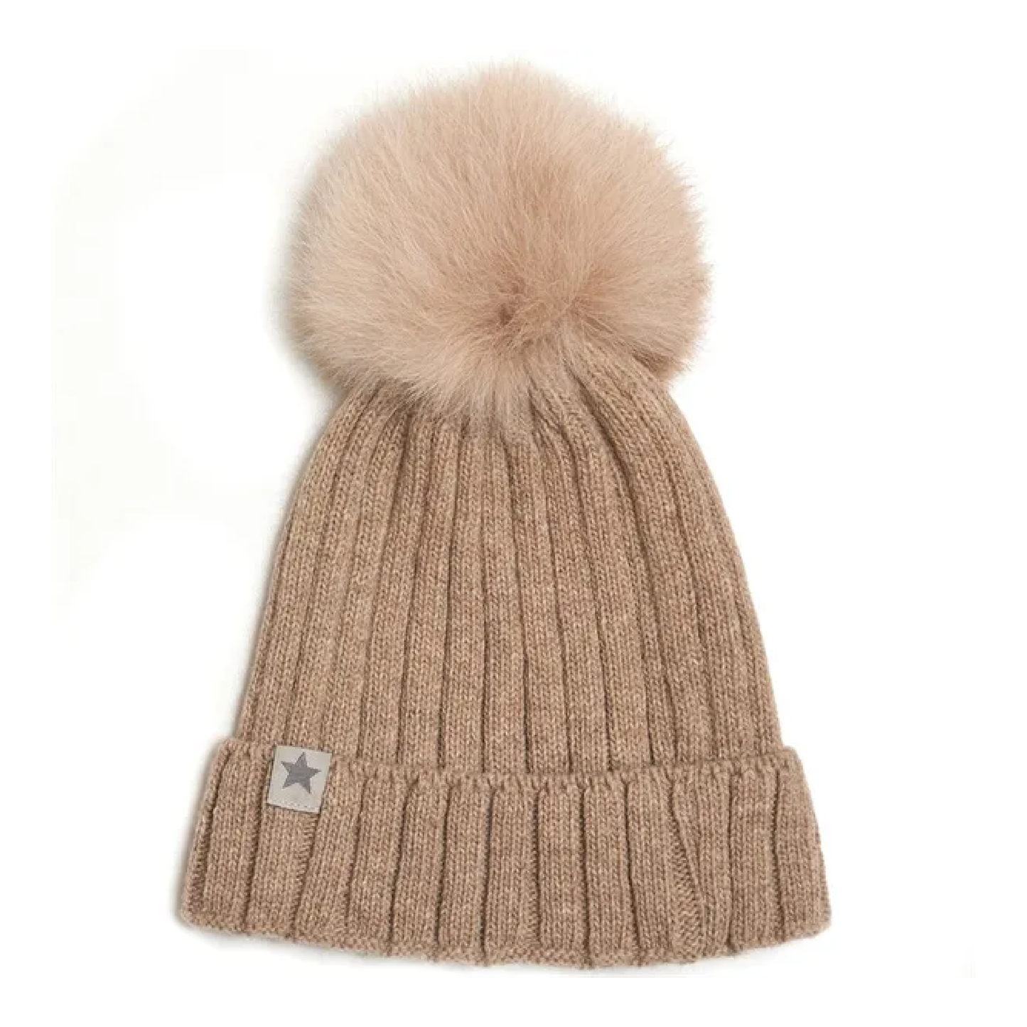 Hat Knit Alpaca Pompom, Sand