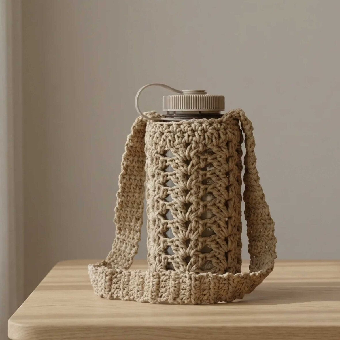 Crochet Bottle Holder, Sand