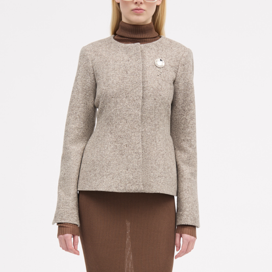 Julienne Knitted Wool Blazer, Mink Melange