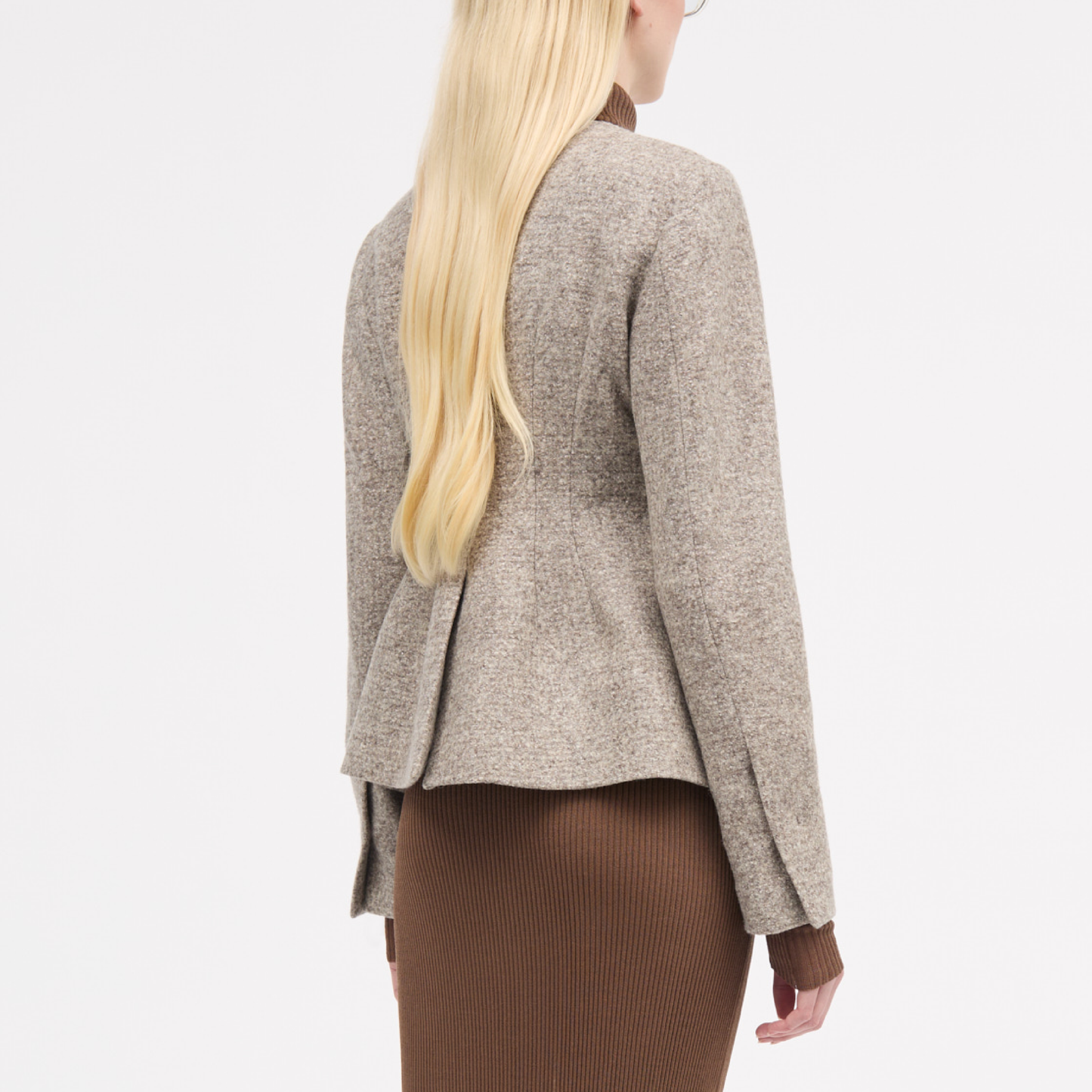 Julienne Knitted Wool Blazer, Mink Melange