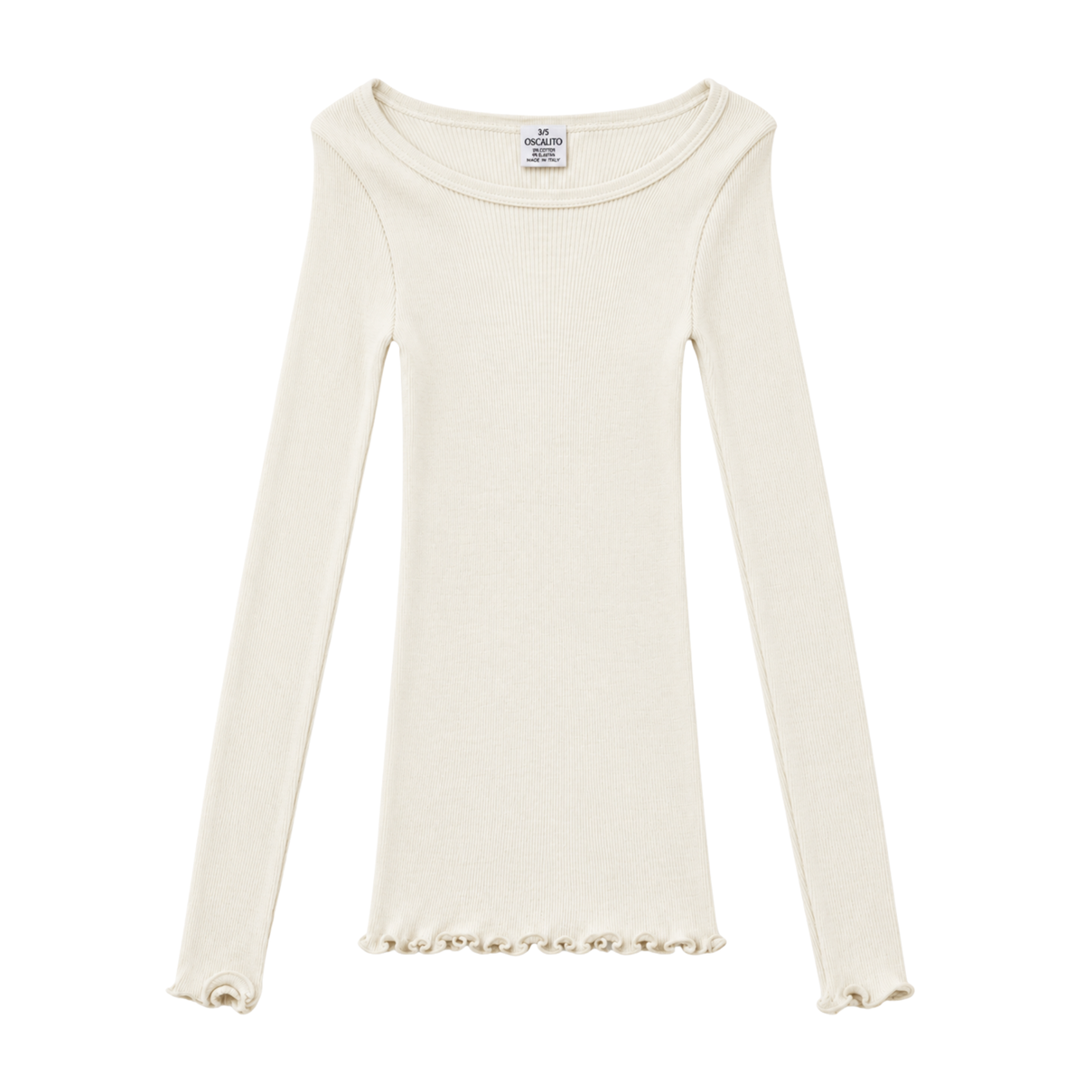 Uld & Silke Langærmet Rib Bluse, Ivory 3446