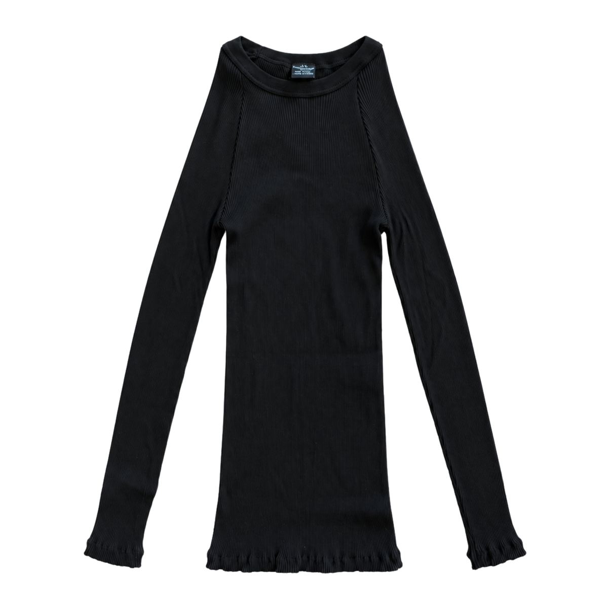 Bomuld Langærmet Rib Bluse, Black 7161