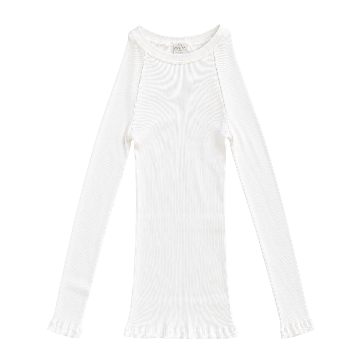 Bomuld Langærmet Rib Bluse, Hvid 7161