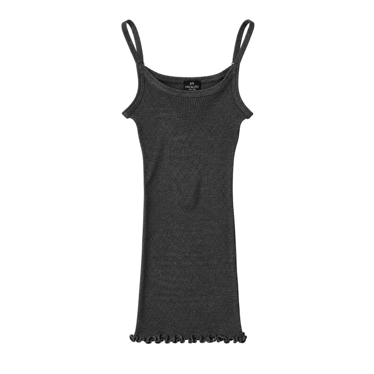 Uld & Silke Rib Top, Mørkegrå 3440