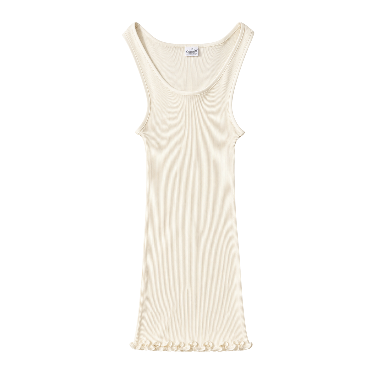 Uld & Silke Tank Rib Satin Trim Top, Ivory 3422
