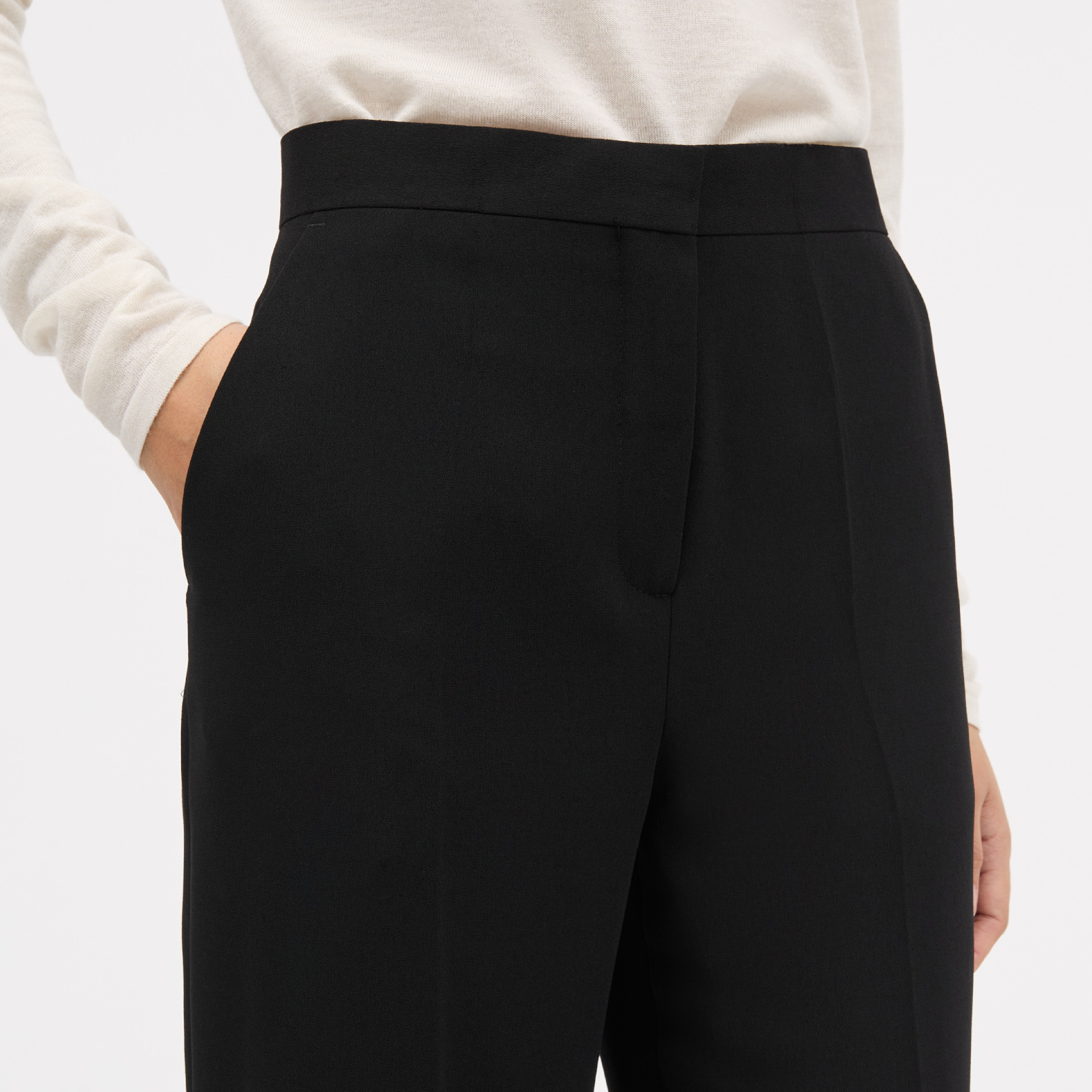Petra Thin Solid Wool Bukser, Black
