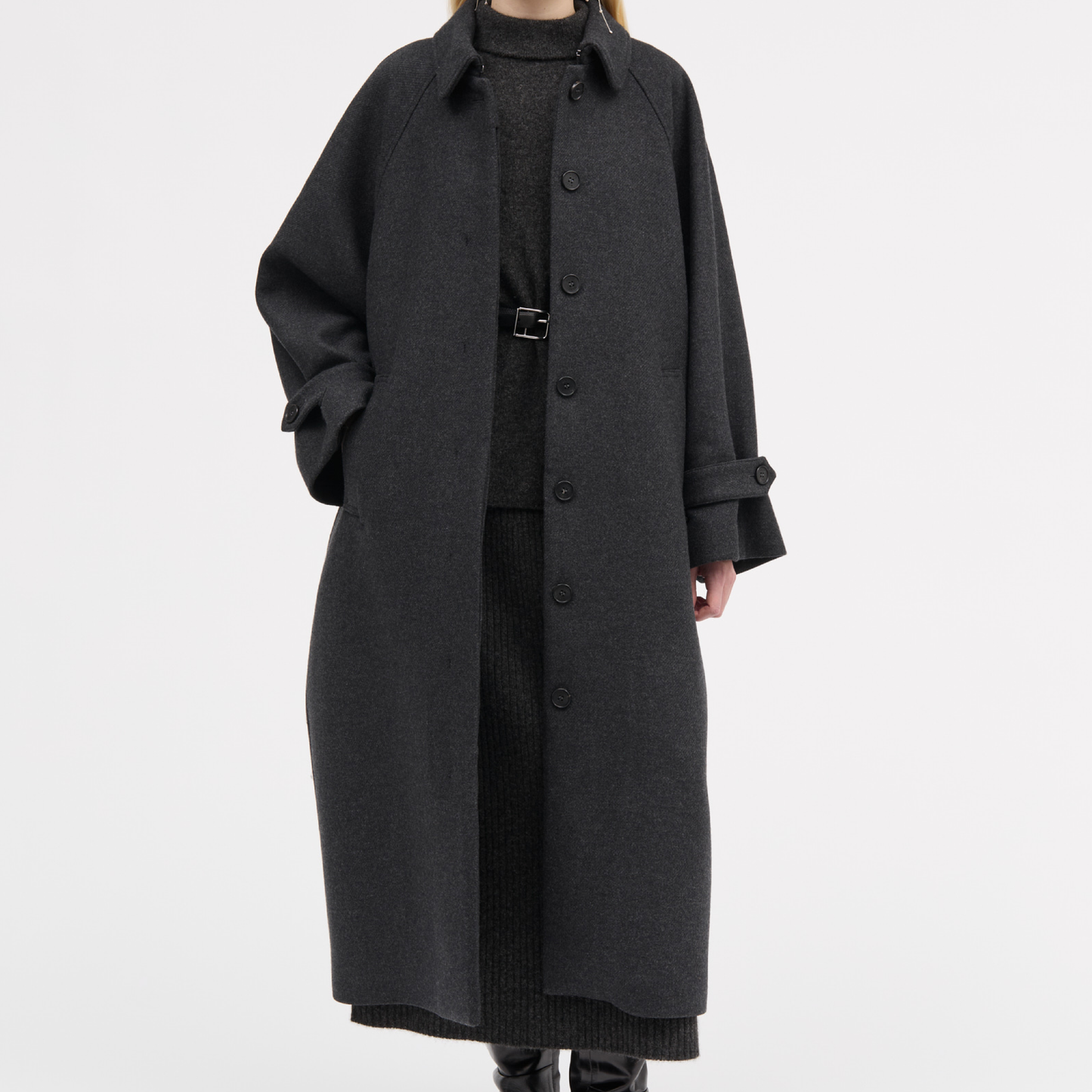 Caro Two Layered Wool Coat, Dark Grey