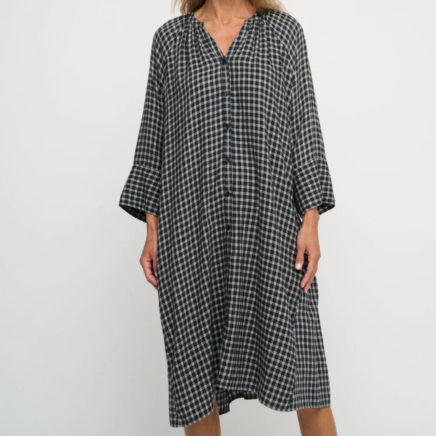 Lily Dress, Check Sand/Dark Navy