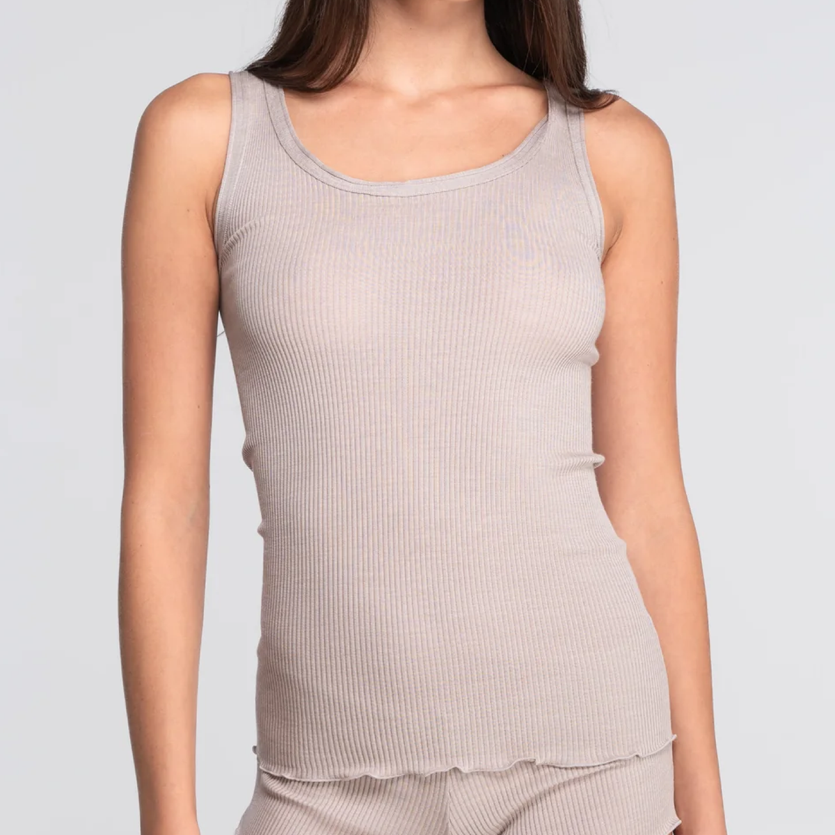 Uld & Silke Tank Rib Top, Beige 3442