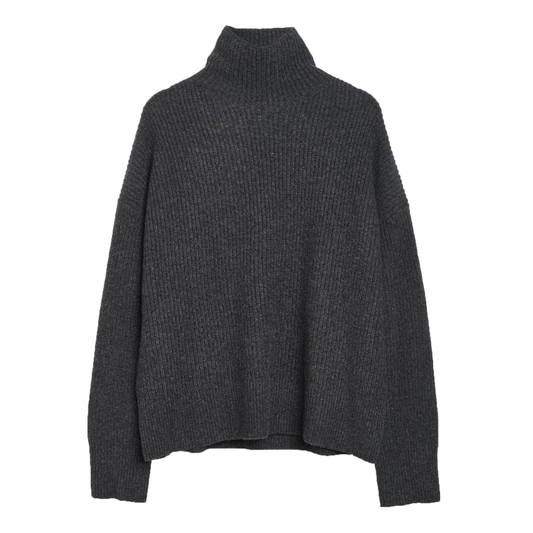 Premium Cashmere Ribbed Turtleneck, Dark Grey