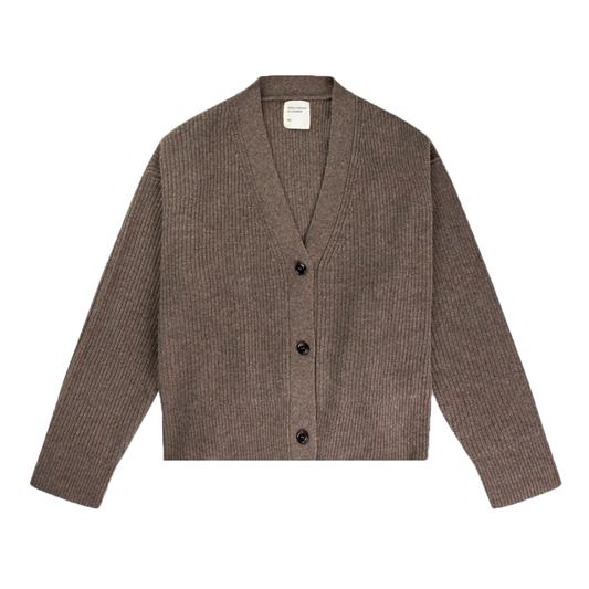 Premium Cashmere Ribbed Cardigan, Truffle