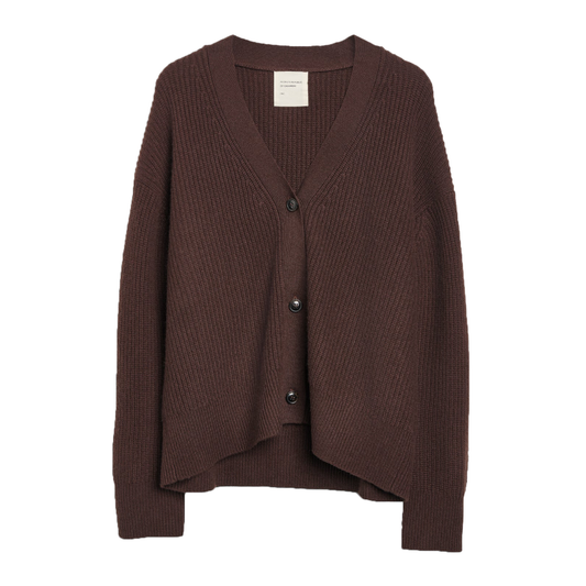 Premium Cashmere Ribbed Cardigan, Dark Brown