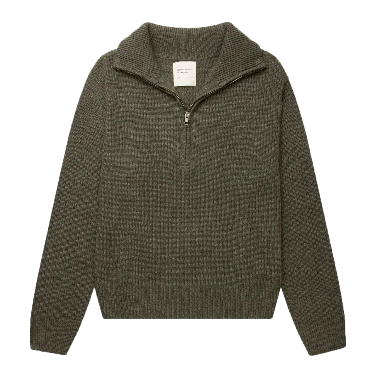 Premium Rib Zip Turtleneck, Army Mélange