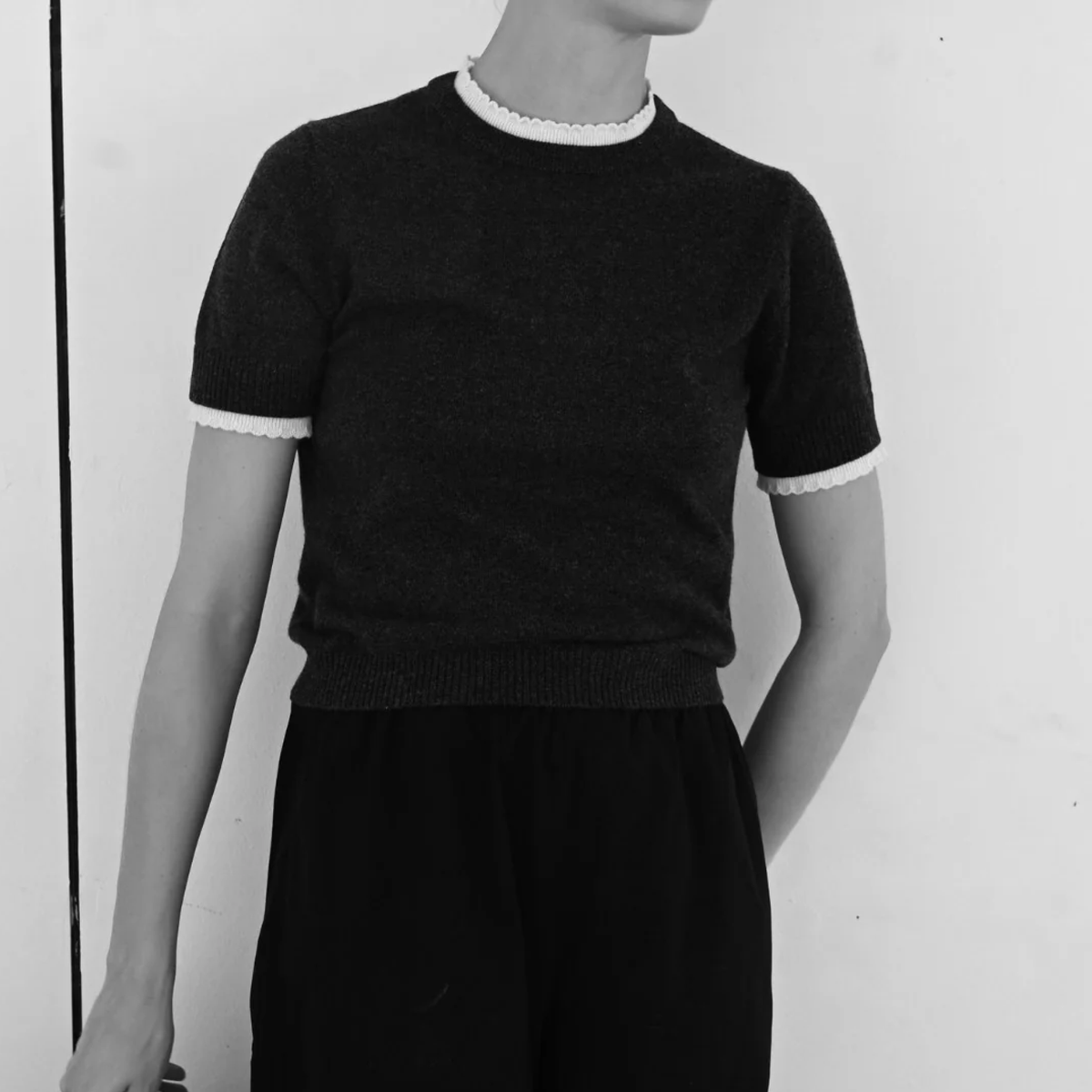 Women's Blouse, Dark Grey Crochet