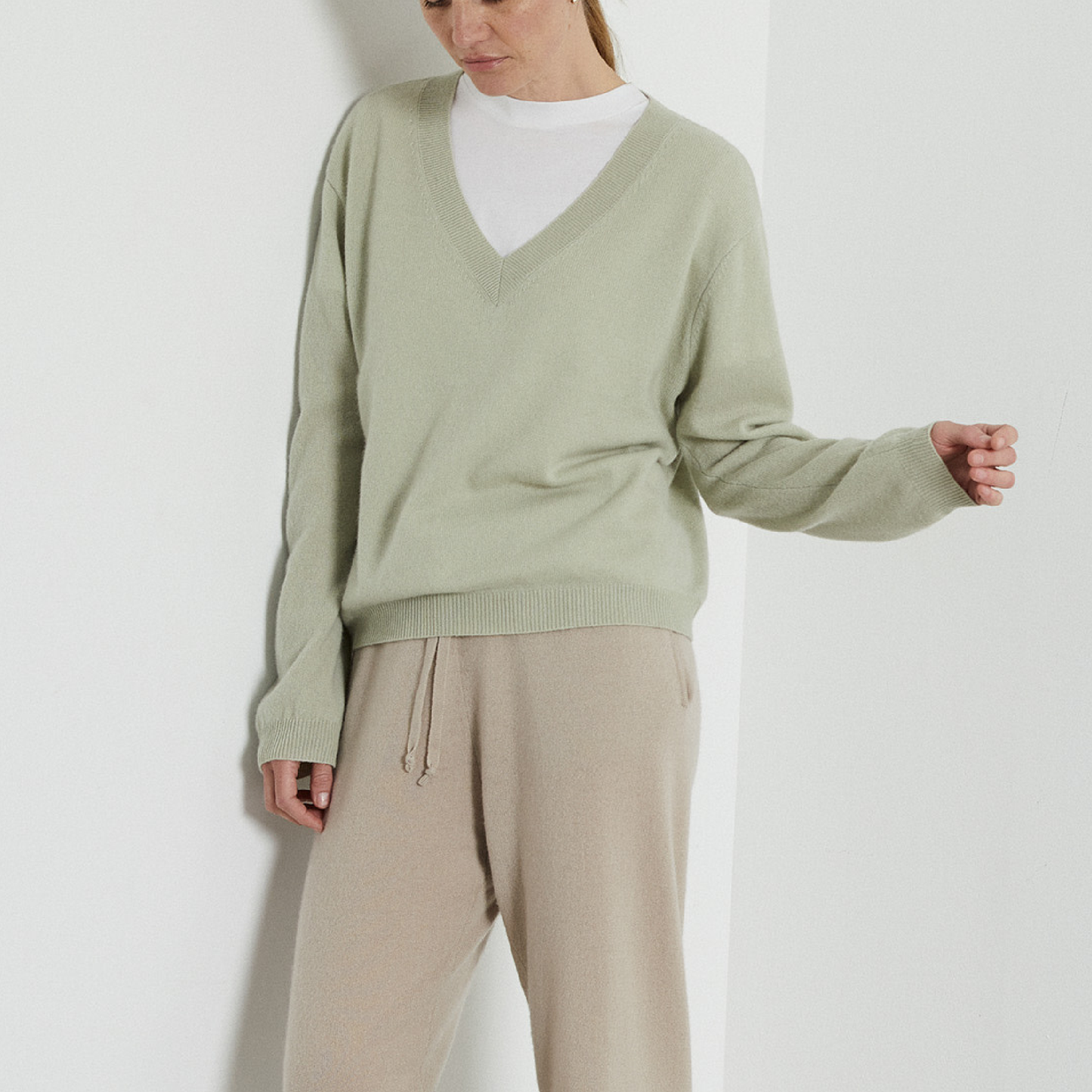Womens Boxy V-neck, Dusty Green