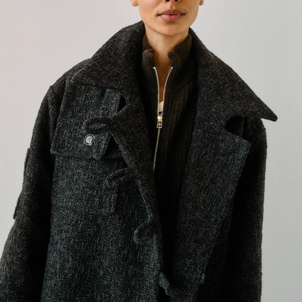 Betty Boucle Wool Coat, Ash