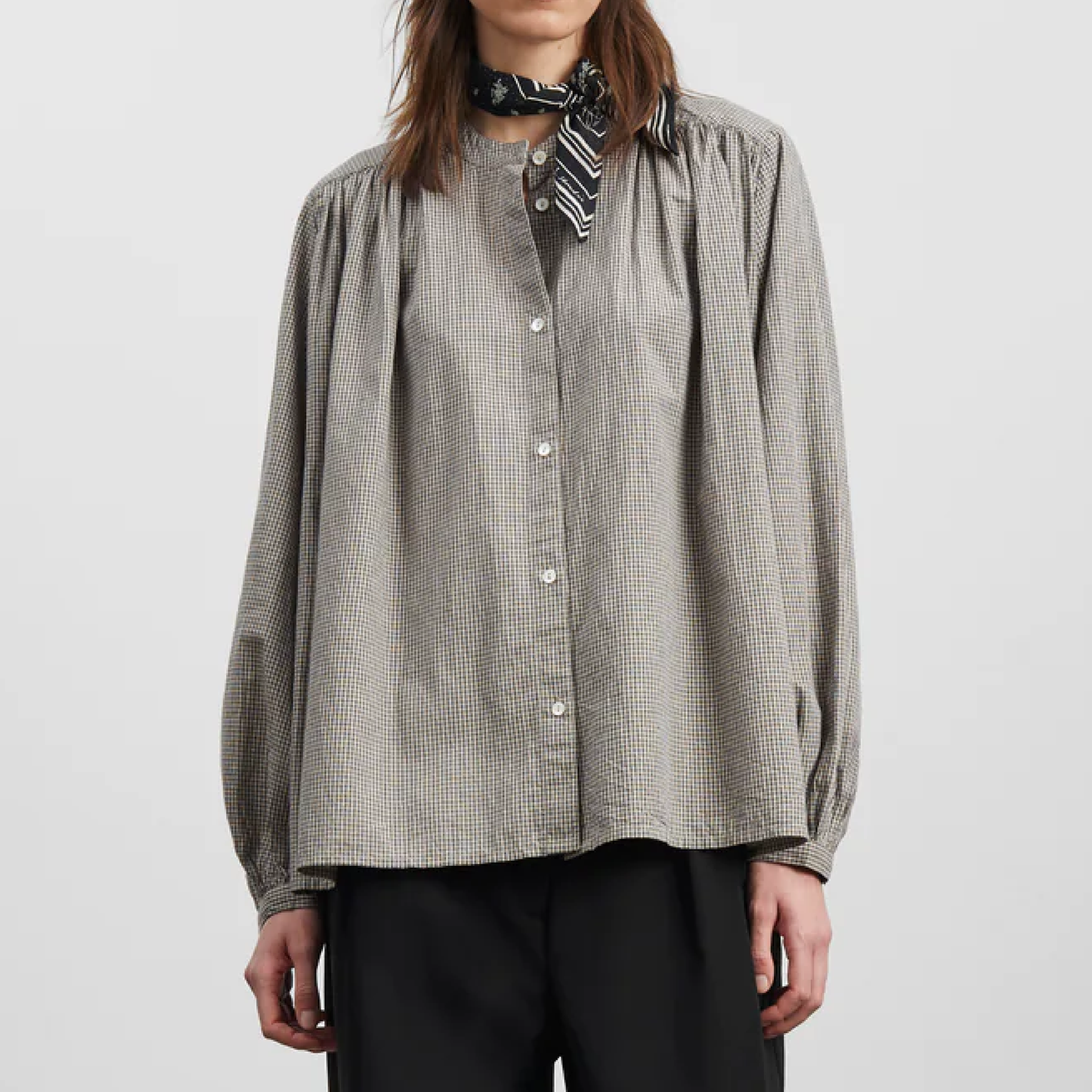 Rita Skjorte, Beige/Grey Mini Check