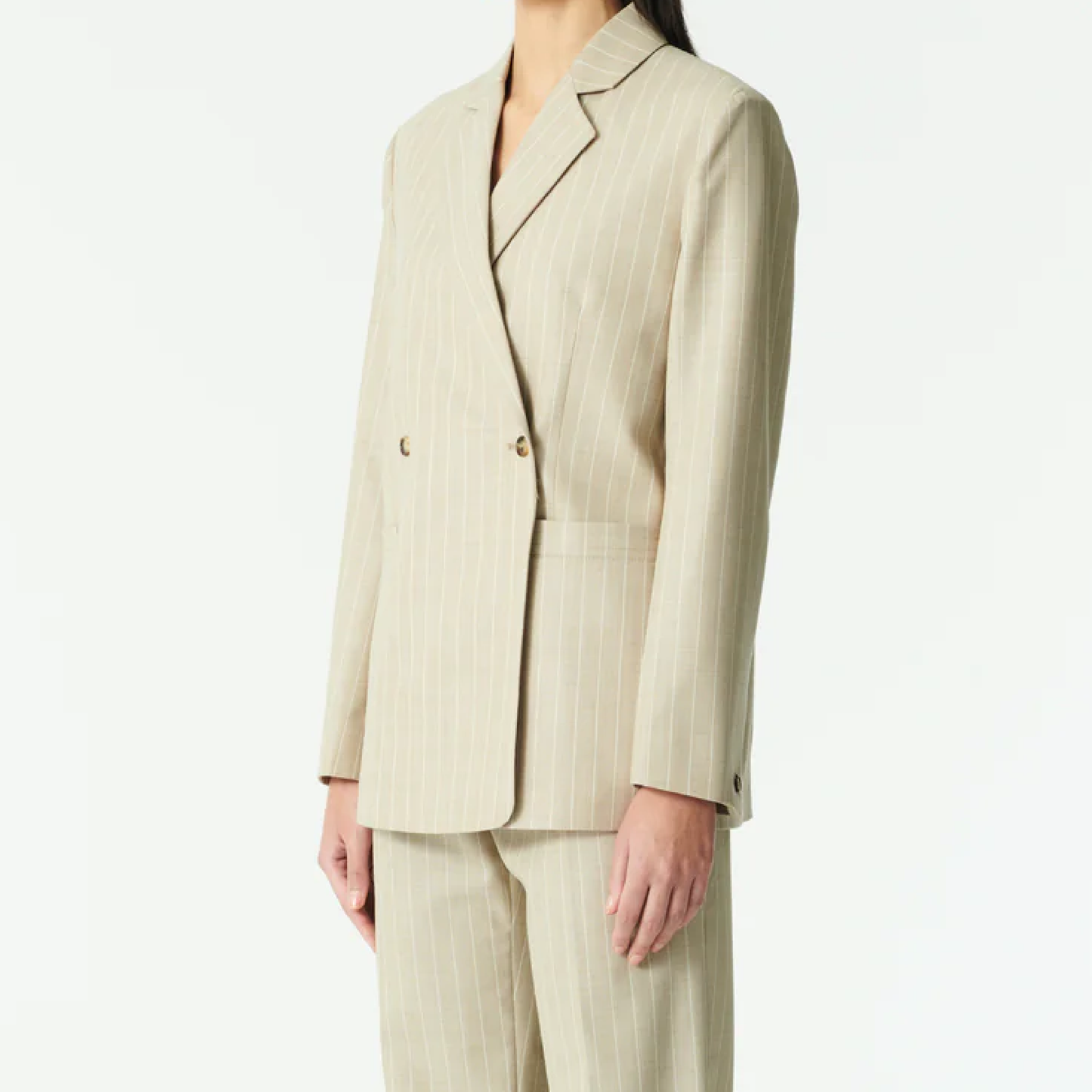 Caj Wool Linen Blazer, Striped Sand