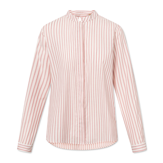 Sofie Patterned Cotton Silk Skjorte, Red Pink Stripe