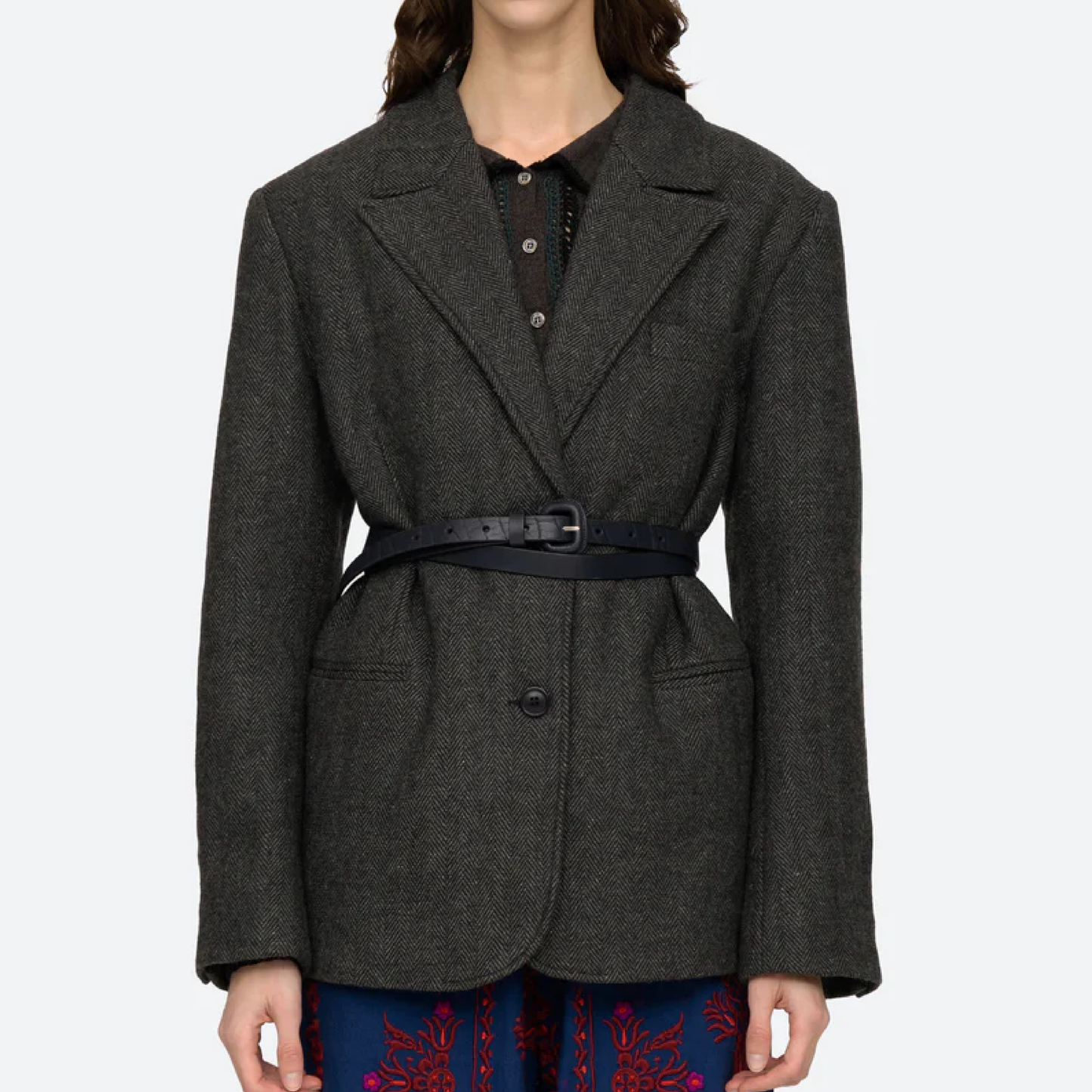 Lucas Suiting Jacket W. Leather Belt, Grey