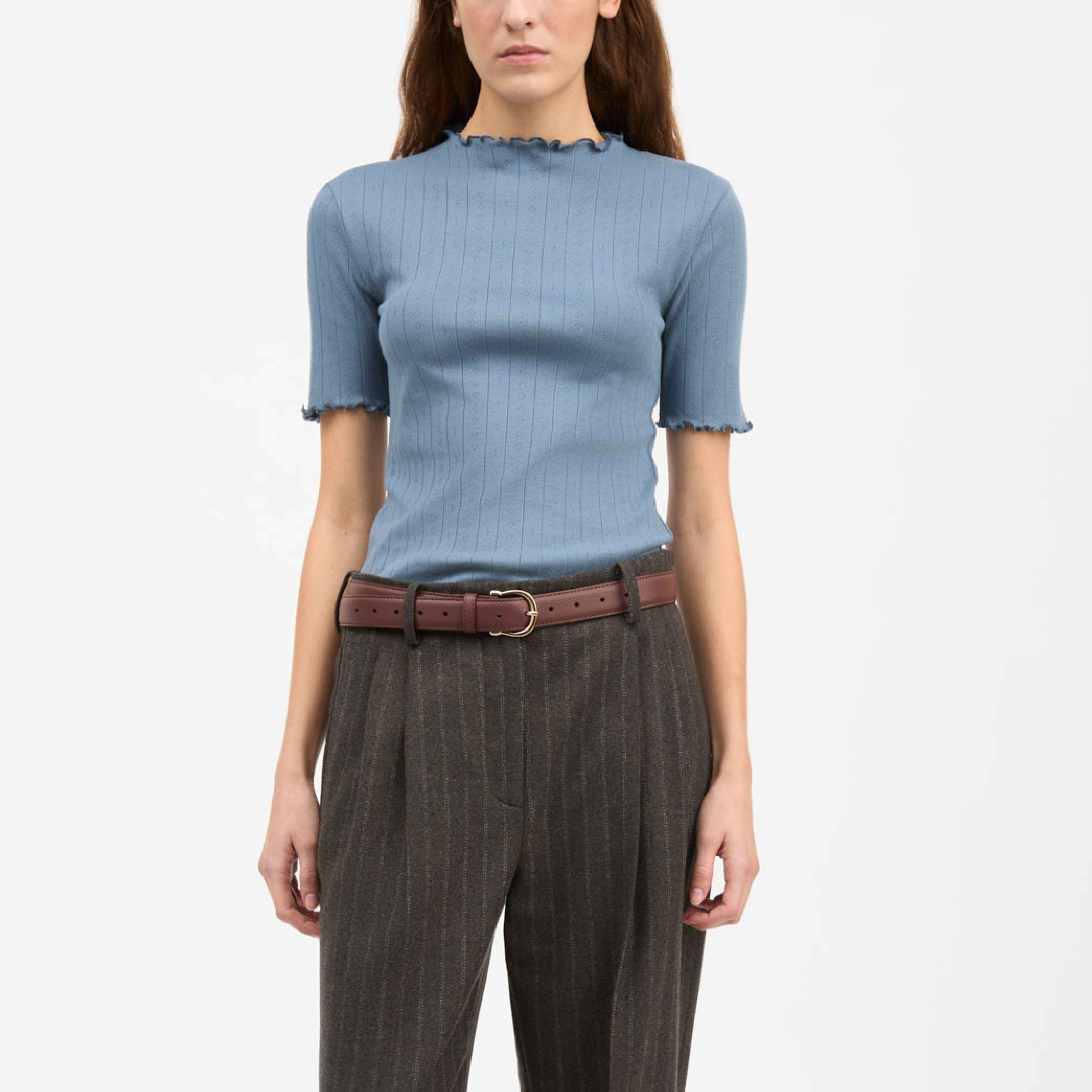 Edie T-Neck Tee, Faded Blue