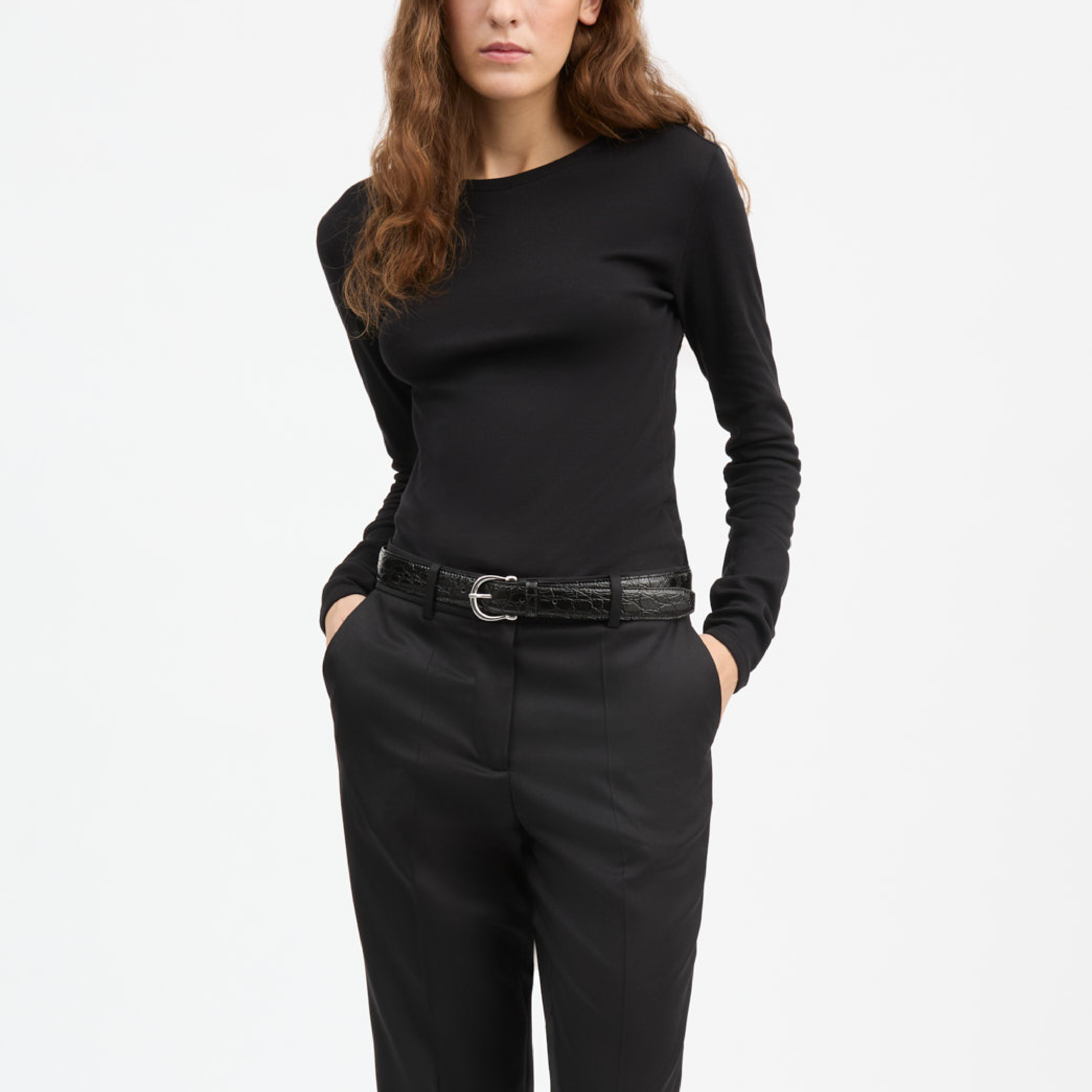 Seventies O-Neck Blouse, Black