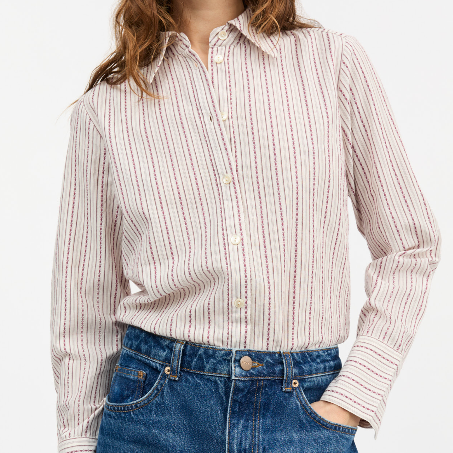 Fauna Shirt, Raspberry/Cream Stripe
